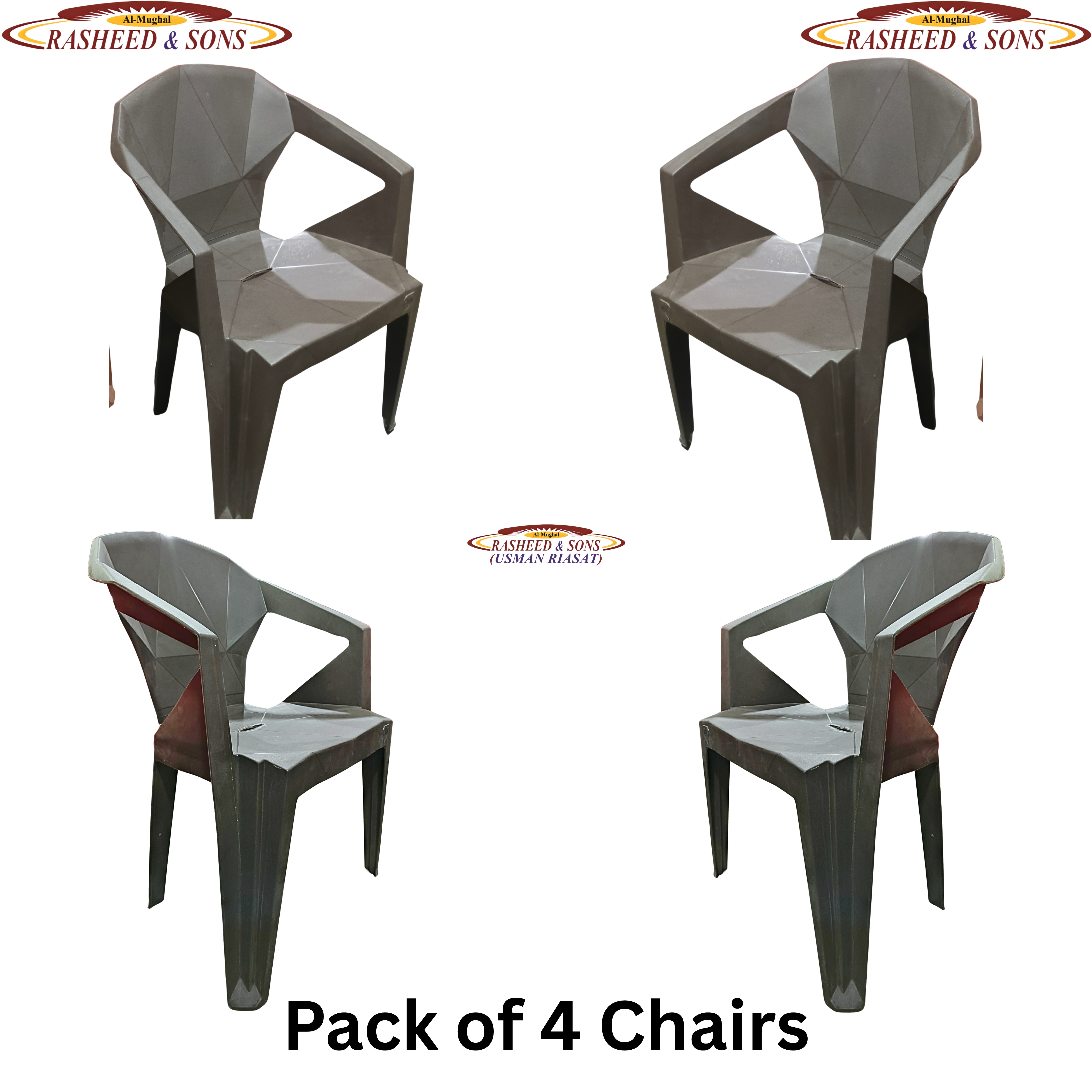 100% Pure Plastic Diamond Chair Set – Garden Patio Balcony Arm Chair – Rasheed & Sons Modern Plastic Chairs – Pack of 1, 2, 4, 6 with Fixed Table or Folding Tabl