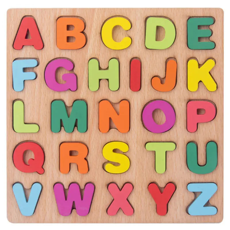 Educational learning letters numbers toy Alphabet Wooden Puzzle wooden matching game kids puzzle wooden boards