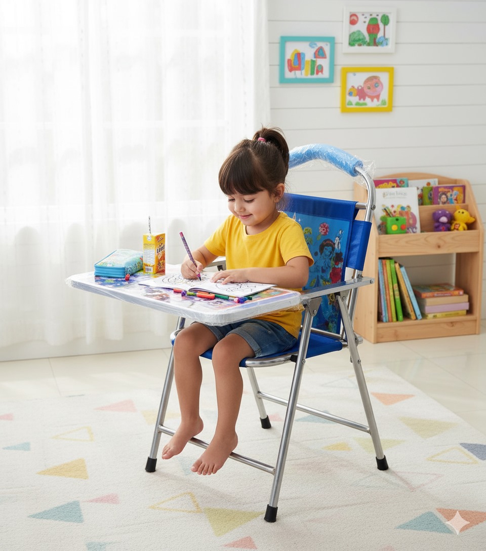 Kids Multi-Purpose Folding Table & Chair Set with Durable Metal Frame and Adjustable Height