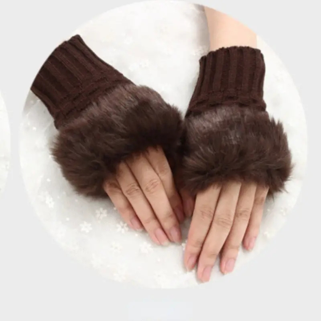 Fashion Women Faux Rabbit Fur Hand Wrist Warmer Winter Fingerless Knitted Gloves