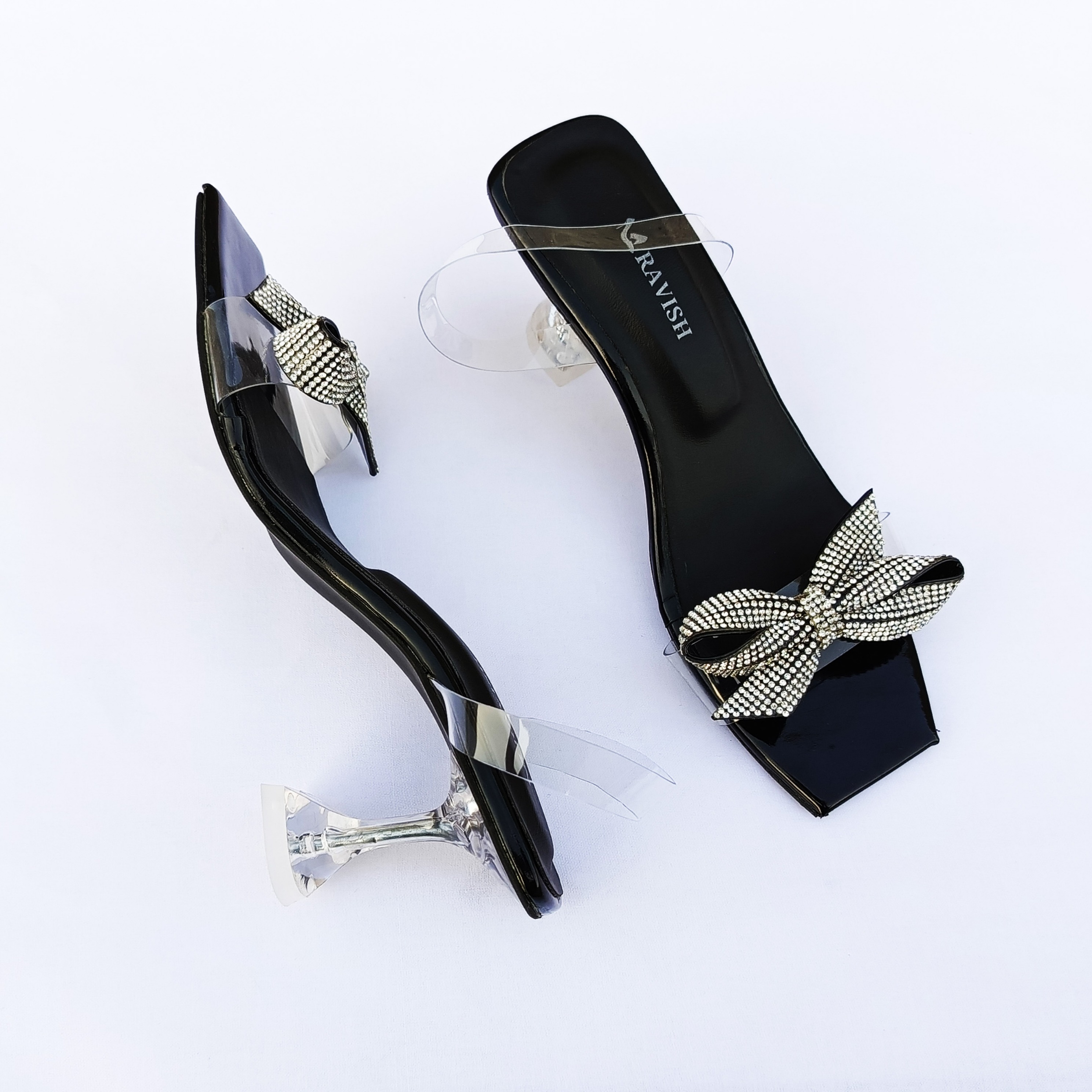 RAVISH Marigold Transparent Heels for Women - Elegant Bow Design, 2.5-inch Heel