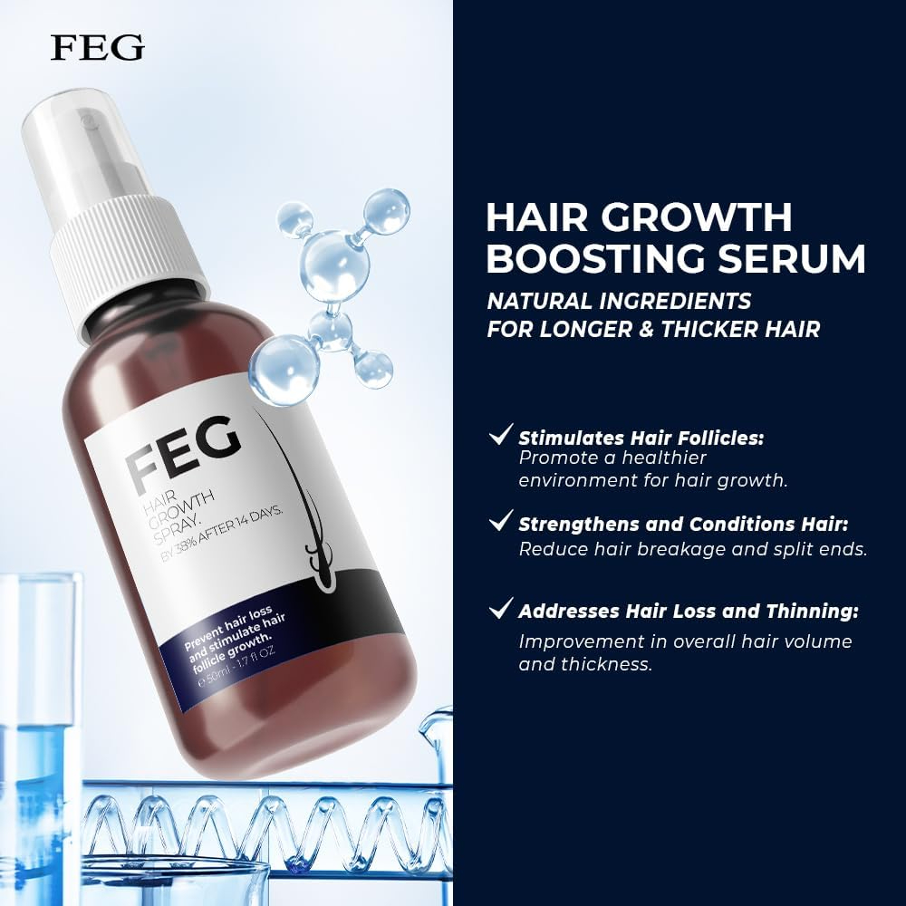 FEG PLUS Hair Growth SERUM and SPRAY 50ml, Hair & Beard Growth Serum for Hair Loss Control & Hair Growth for Men & Women