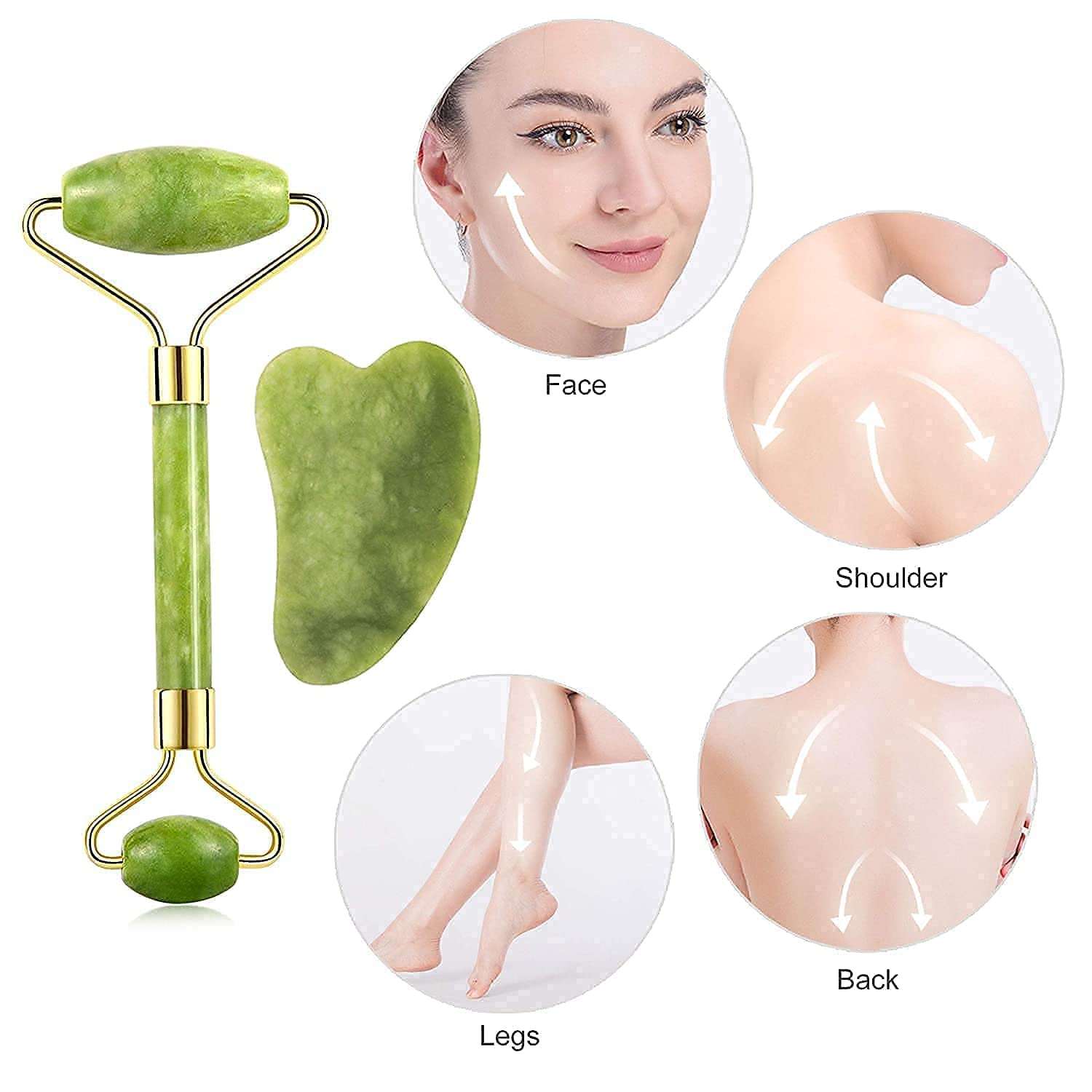 Face Stone Jade Roller Massager with Gua Sha Stone And Ice Roller Multicolour Set Facial Roller 100% Natural Stone Jade Roller For Skin Eye Neck Body Ice Cube