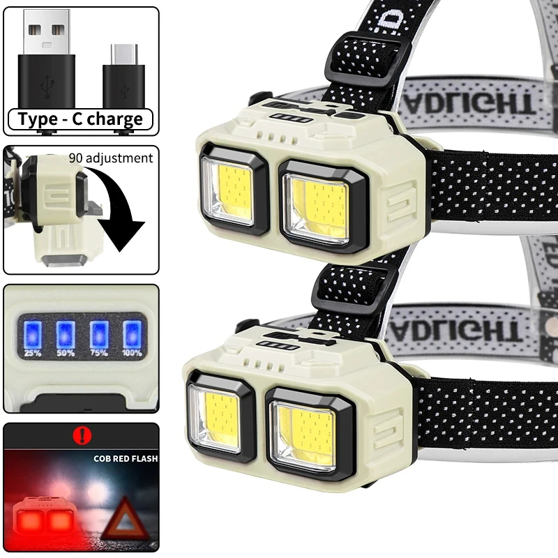 COB Sensor Headlamp LED Head Light Camping Fishing Mining Light Lamp Torch Flashlight Waterproof Headlight USB Rechargeable