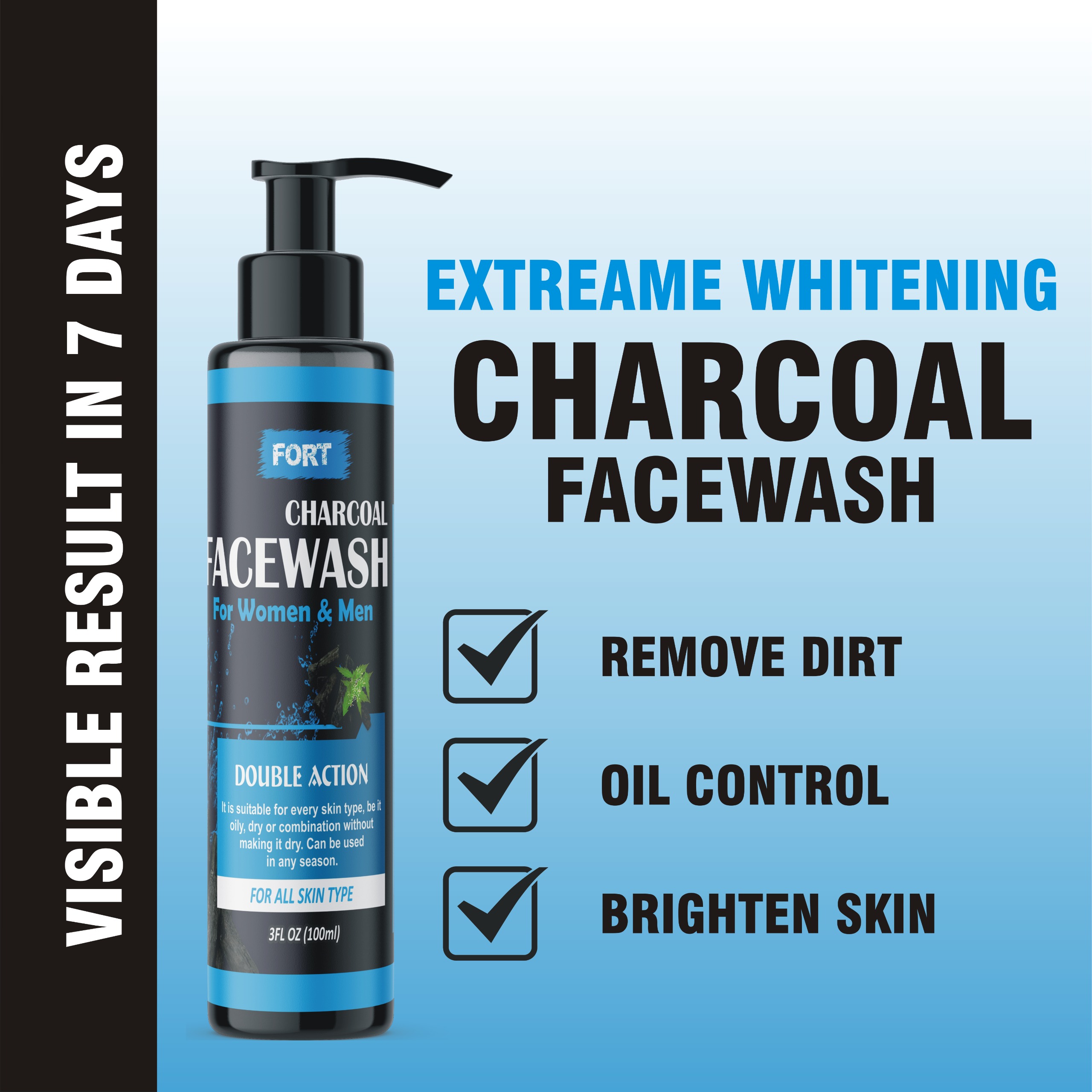 FORT Double Action Charcoal Face Wash For All Skin Type 100ml