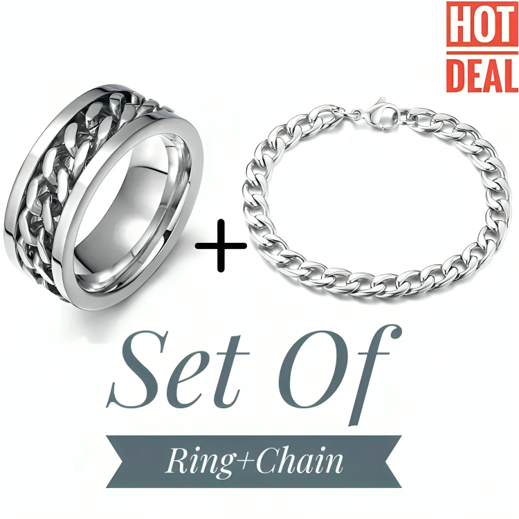 Hot Deal Set Of Spinner Ring & Cuban Link Chain For Men & Boys Jewellery Set Gift For Men