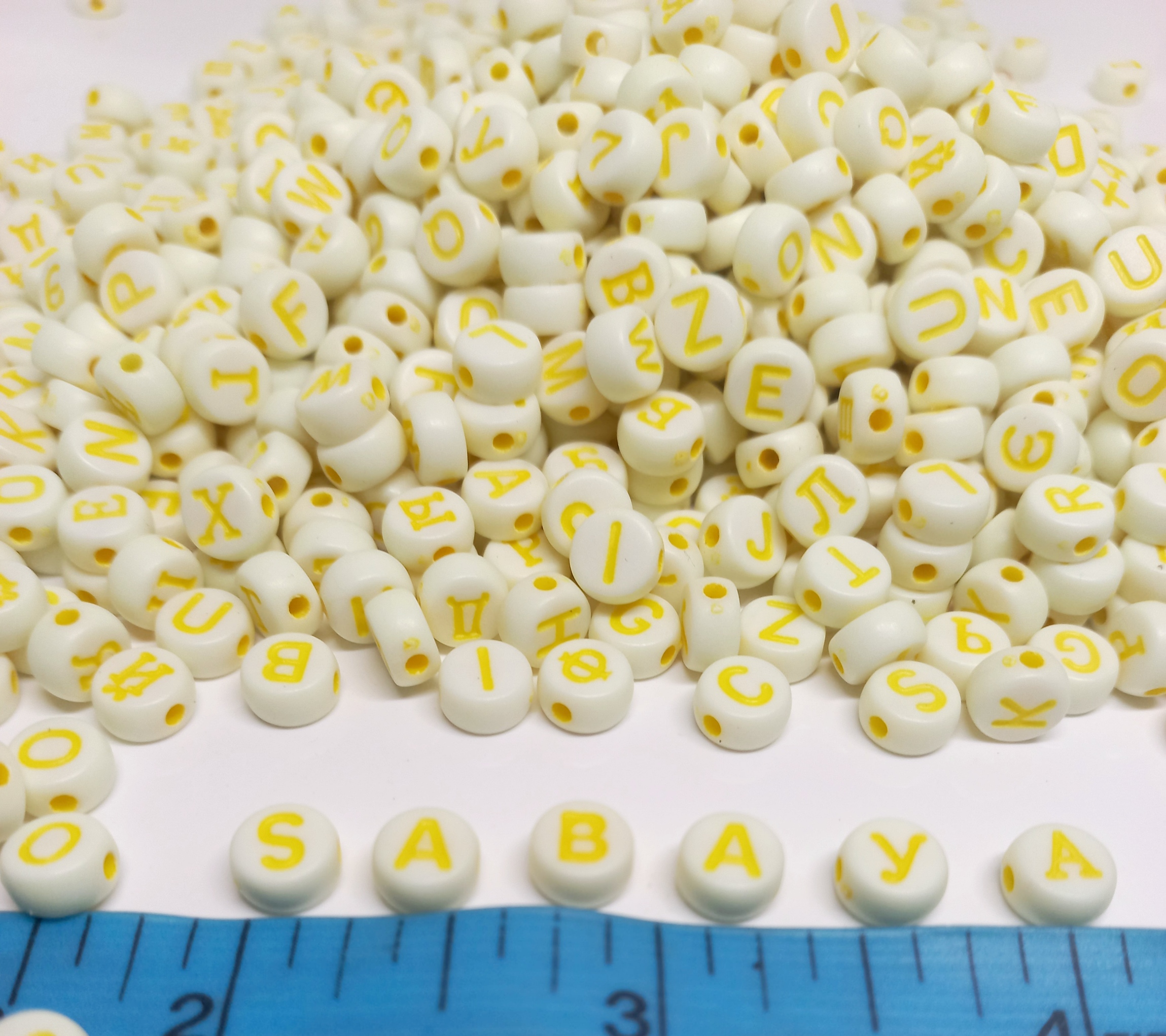 Pack of 50pcs, Mix Alphabet letters A-Z, 7mm, loose Spacer rounded Acrylic Beads DIY Jewelry Making.