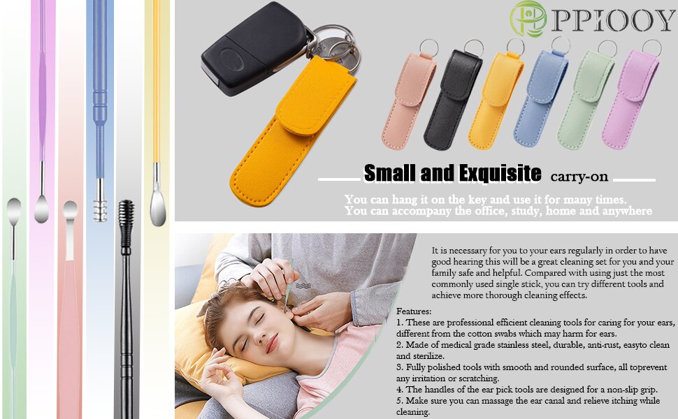 Ear Wax Cleaning Kit, 6 Pcs Ear Pick Tools, Wax Removal Kit, Ear Cleaning Tool Set, Spring Earwax Cleaner Tool for Children and Adult Multicolor