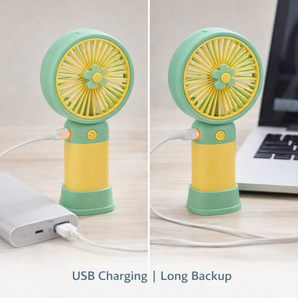 Mini Portable USB Fan 3 Speed Cute Handheld Fan | Rechargeable Cooling Fan | Compact Travel Desk & Hand Fan