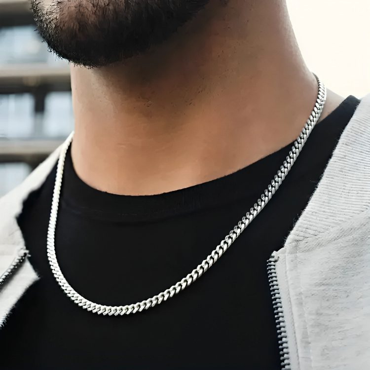 Pack of 2 High Quality Pure Silver Stainless Steel Thin Cuban Chain with bracelet For Men | Best Gift for your friend for birthdays and other occasions | Casual Ring and Bracelet for men