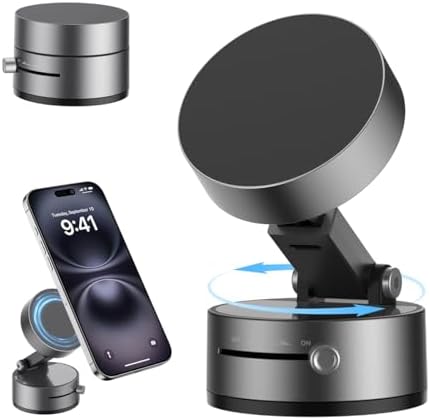 Magnetic Car Phone Holder with Vacuum Suction Cup – 360° Adjustable Dashboard Mobile Mount, Hands-Free Magnetic Smartphone Stand for Car & Desk