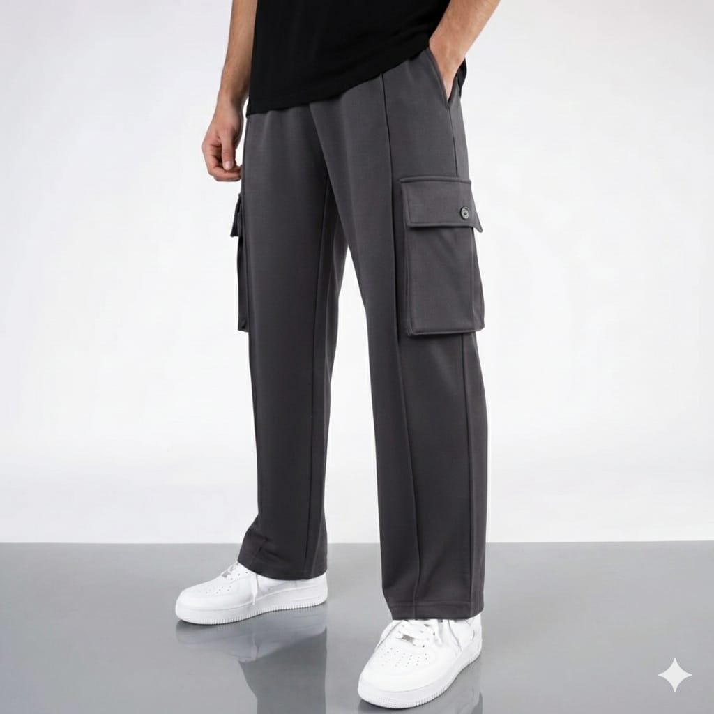 Oversized With Cargo pockets Straight Trouser for Men - Wide Leg, Baggy Style, Terry Fabric for Summer Comfort, Cargo Pants