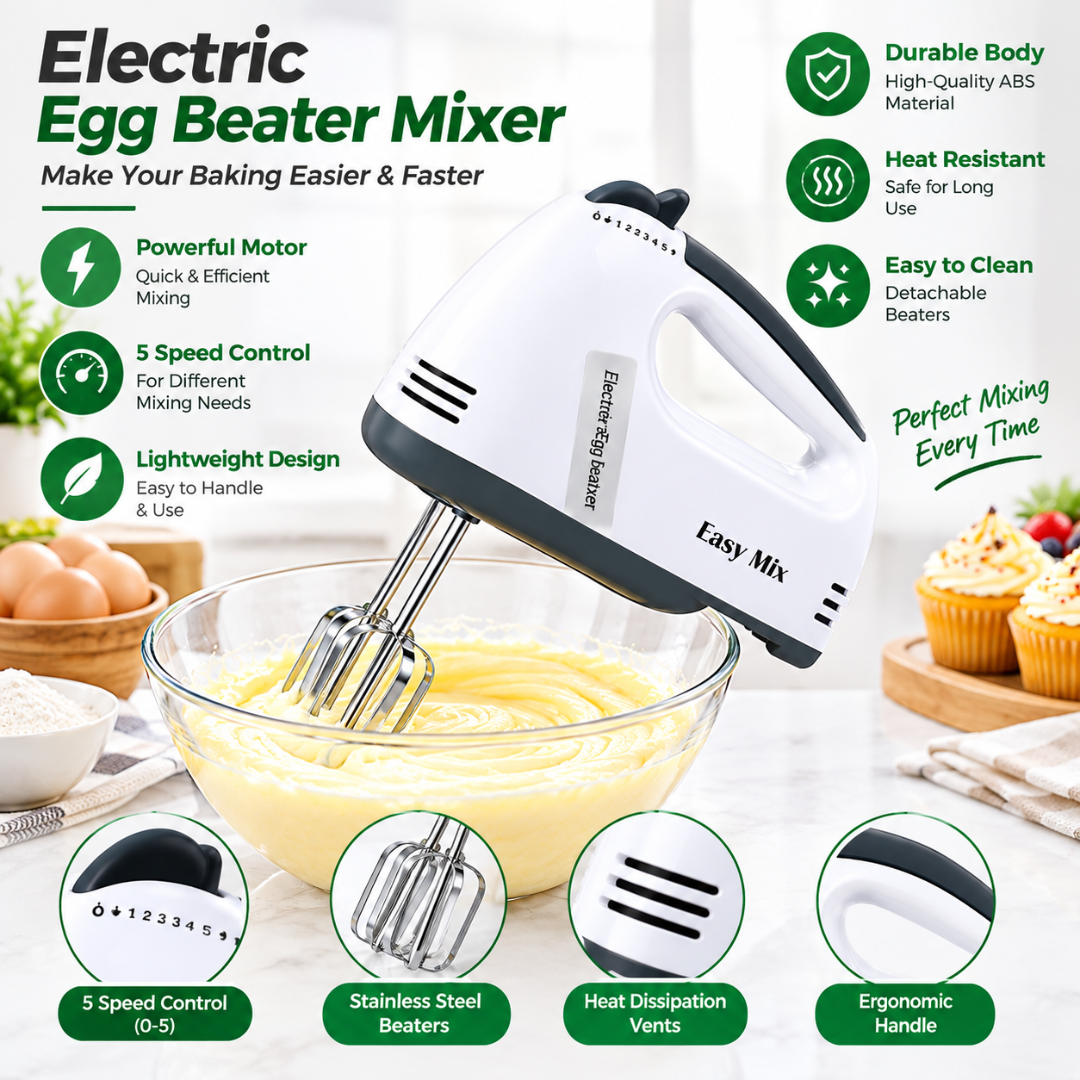 Electric Hand Mixer 7 Speed - Egg Beater Handheld Mixer for Baking, Cake Batter, Cream and Kitchen Use, Stainless Beaters