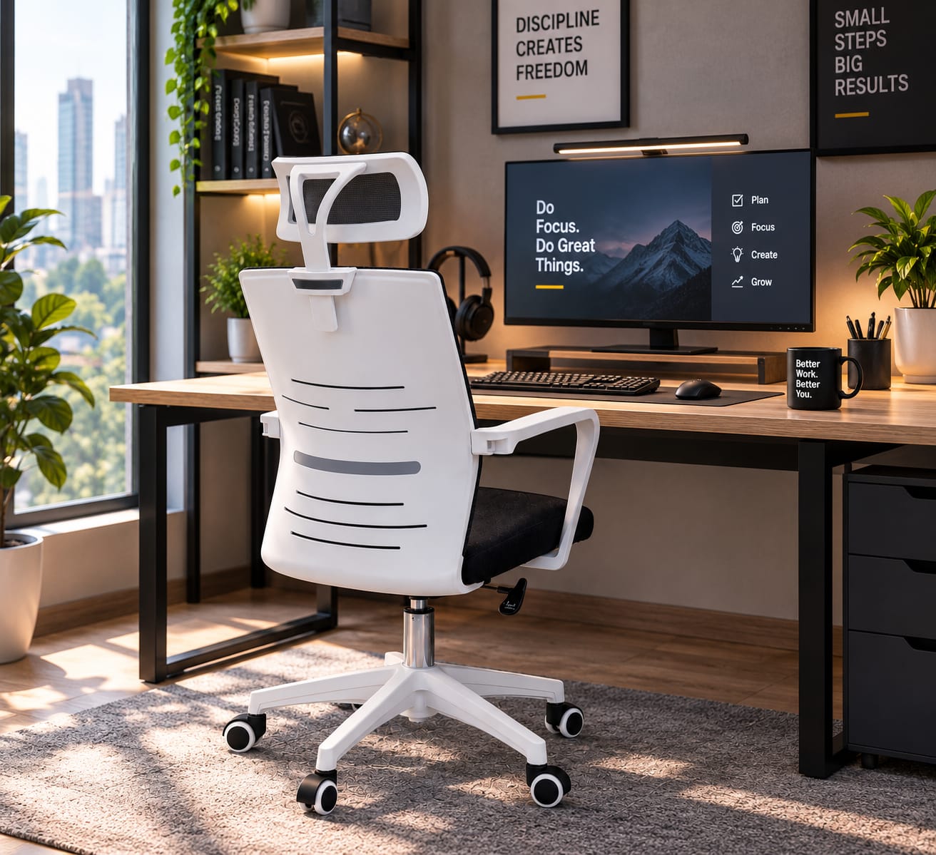 AeroFlex Ergonomic Office Chair with Headrest Mesh Back Executive Chair Computer Chair 360 Swivel Height Adjustable Desk Chair Home Office Study Gaming Work Chair Meeting Room Chair, Workstation Chair with Armrest Breathable Back Support Rocking Chair