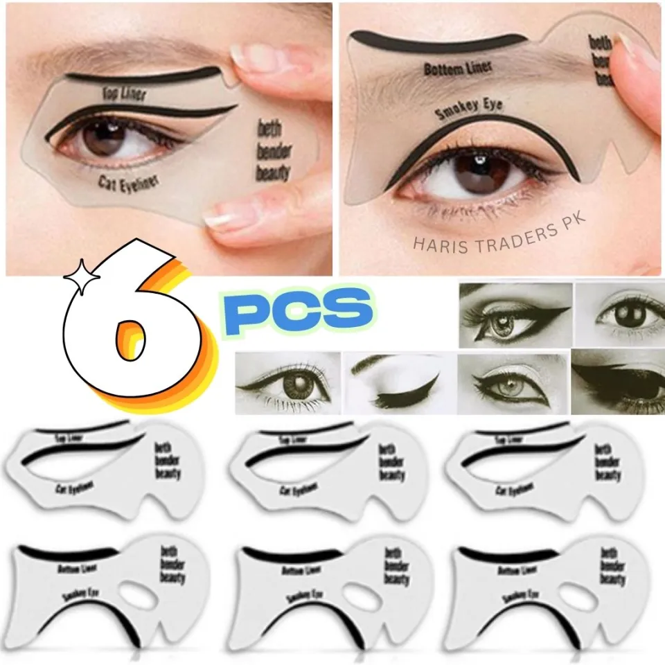 6Pcs Eyeliner Stencils Set – Cat Eye Winged Eyeliner Stencil Tool | Reusable Adhesive Eyeliner Guide Sticker | Smokey Eye, Bottom Line & Perfect Wing Shape Makeup Tool for Beginners & Professionals