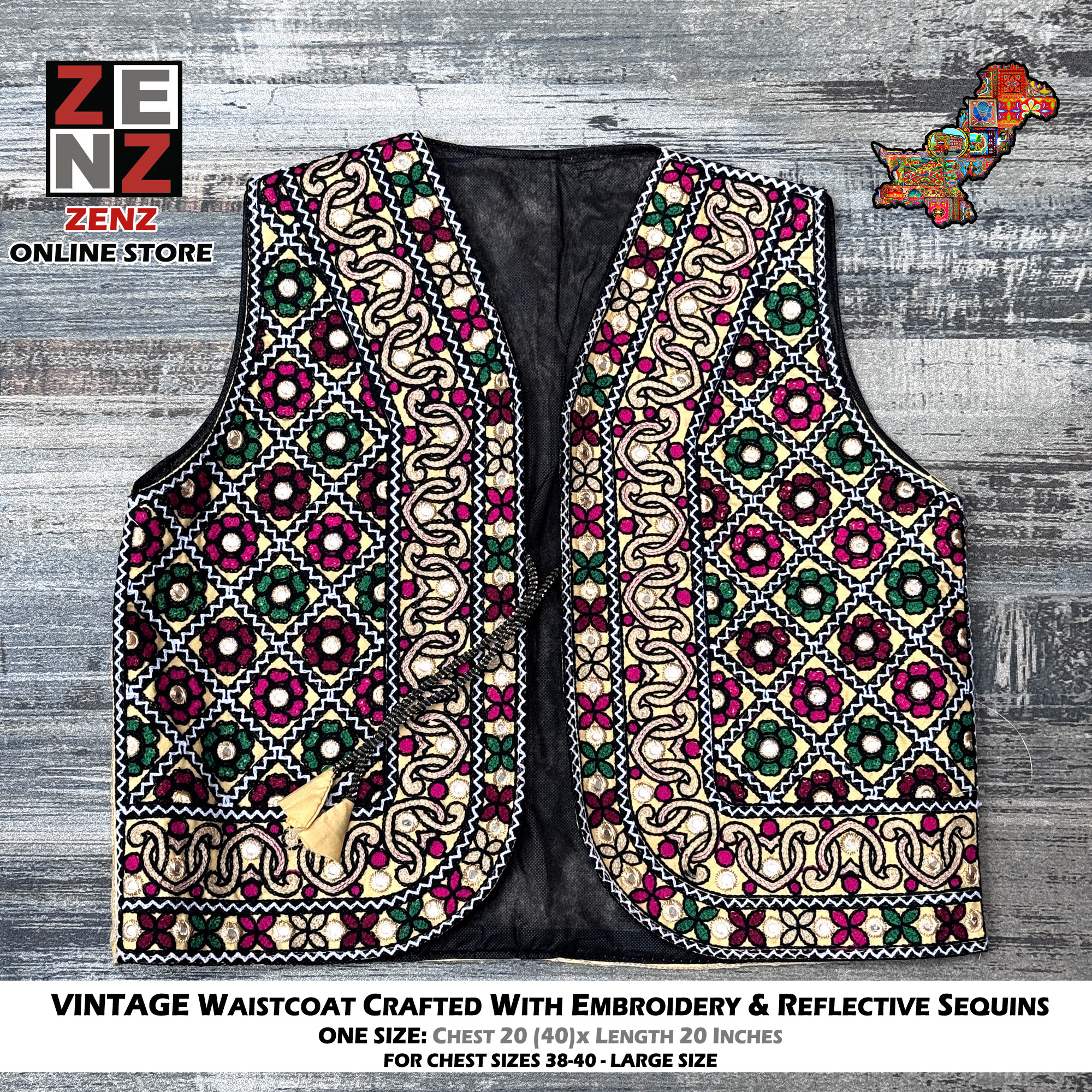 Embroidered Waist coat Koti for Females Girls Women Pakistani Traditional Sindhi Multicolour Embroidery  38-40 Inches Chest Size