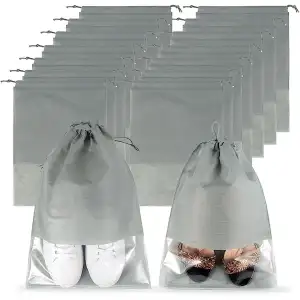 3 pieces of white transparent portable shoe bags, drawstring shoe