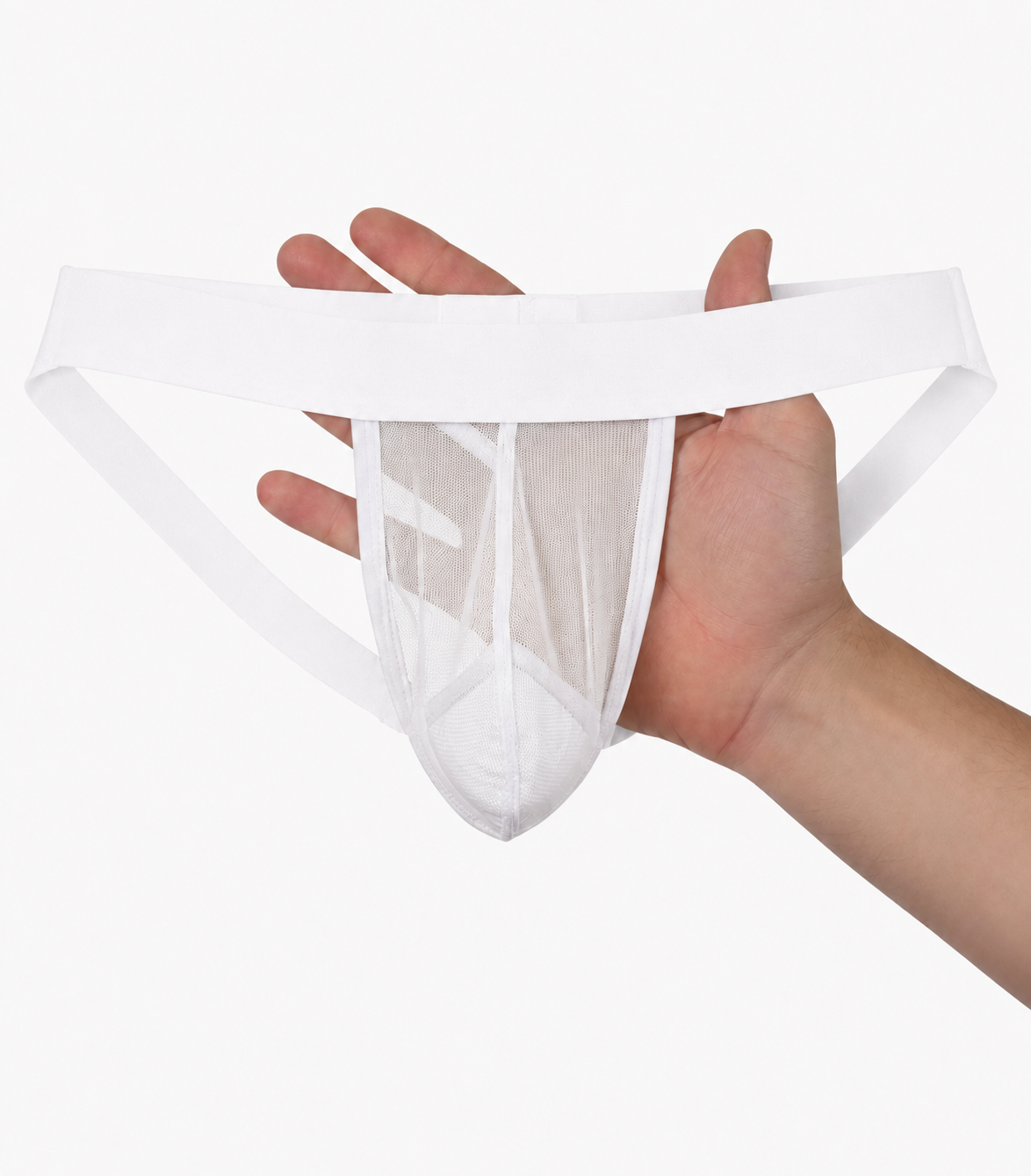Men's White Transparent Mesh Jockstrap Underwear | Breathable Support Pouch | Soft Elastic Waistband