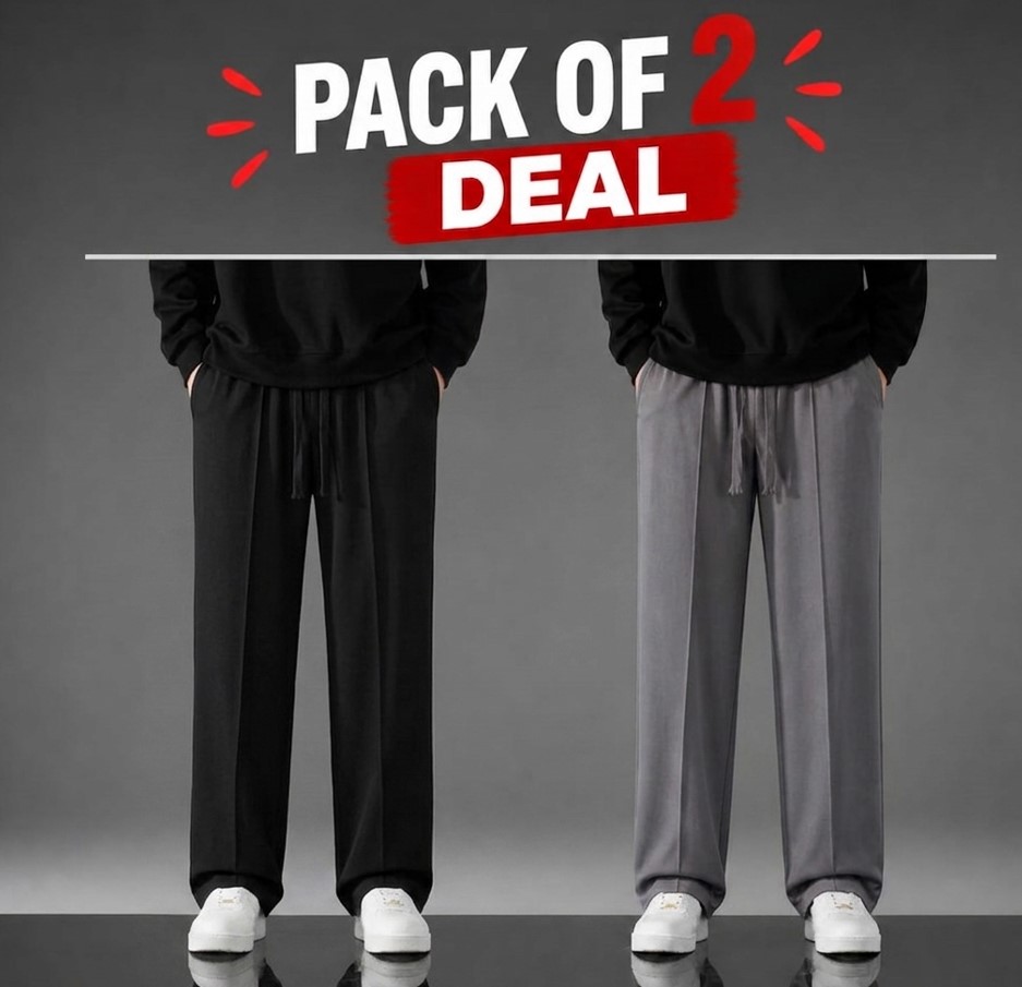 Pack Of 2 Summers Baggy Trousers For Men - Pleated Men Trousers - Plated Trousers For Men - Loose Fit Trousers For Boys- Summers Terry Fabric - Wide Leg Men Trousers