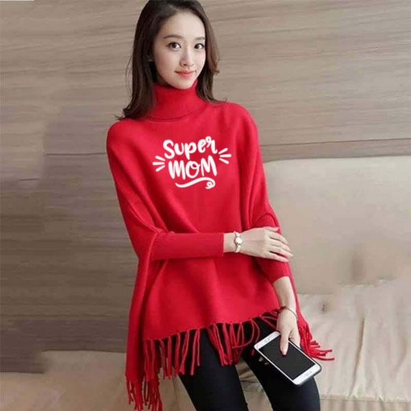 Super Mom Printed Winter Fleece Poncho For Girls and Womens