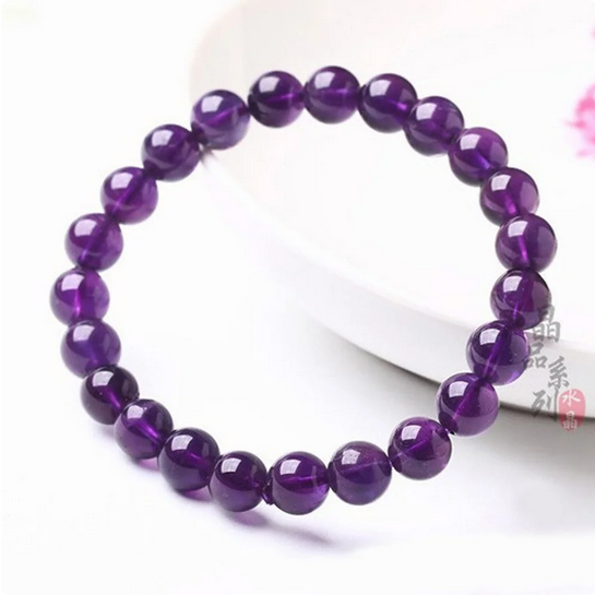 8mm Genuine Natural Purple Amethyst Crystal Round Gemstone Beads Bracelet