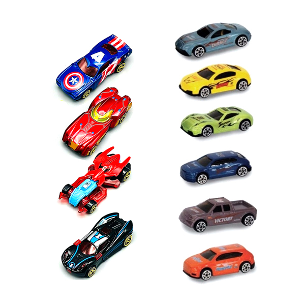 10 Pcs Set - Model and Avengers Alloy Metal Diecast Car Toy Set For Kids Boys and Girls Die Cast Free Wheel Cars Toys