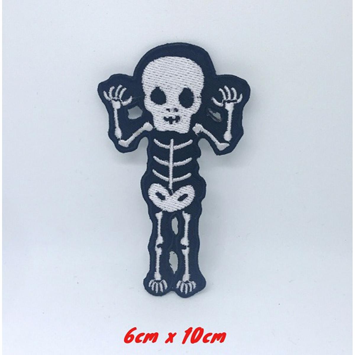 Embroidery Cute Waving Skeleton Biker white waving skull  iron On Patch  kids clothing jeans repair bag cap shirt jacket shoes sports craft badge #1080