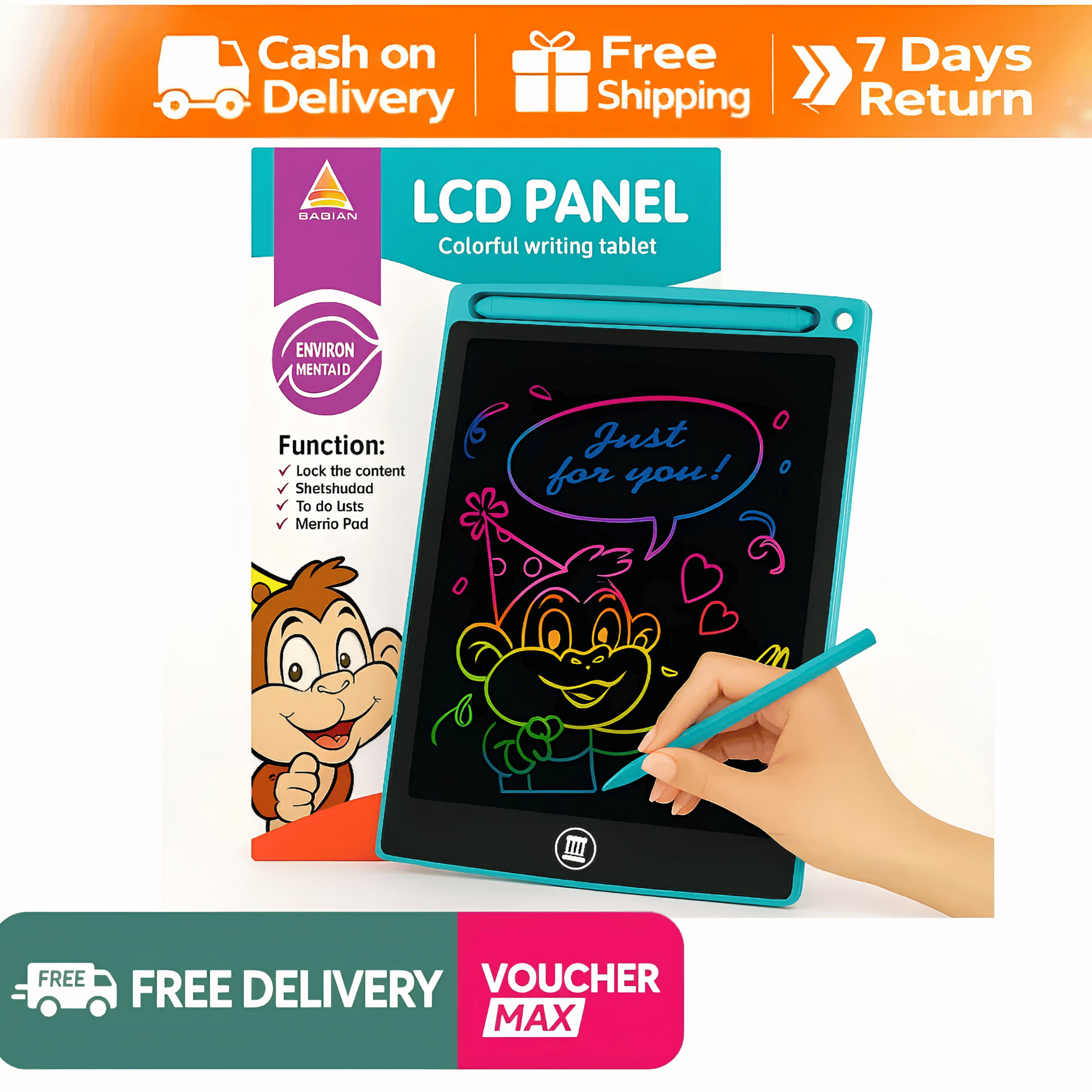 LCD Writing Tablet with Stylus Multicolor Digital Drawing Tablet for Kids - Unisex Educational Learning Toy, Best Gift for Children