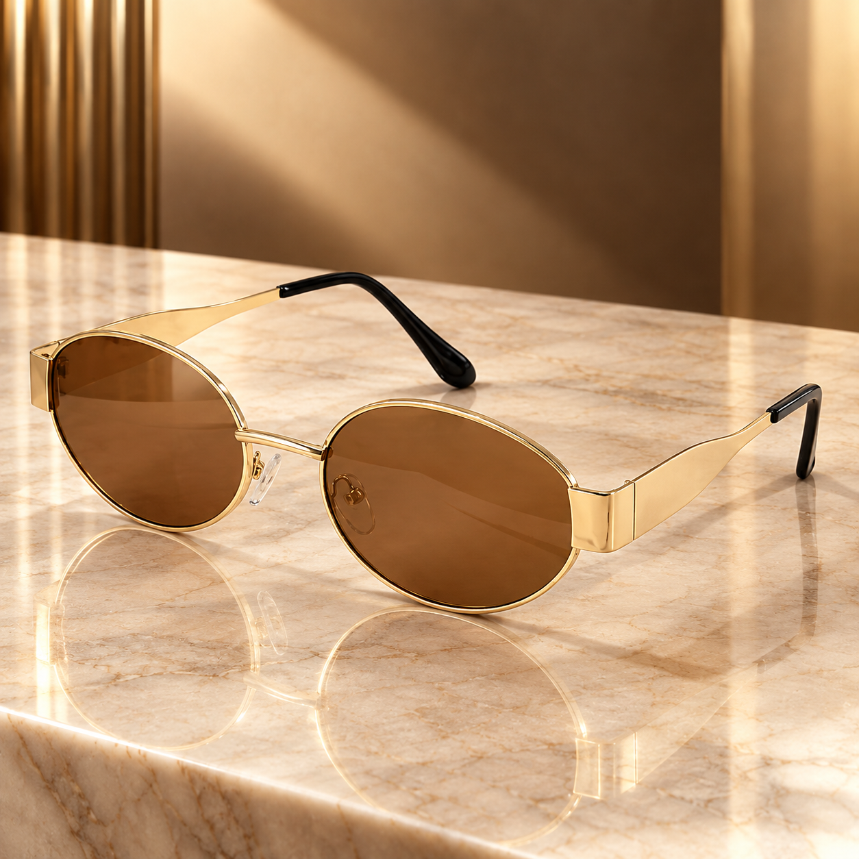 Bestwear.pk Vintage Oval Thin Metal Gold Frame Sunglasses for Women & Men – Retro Small Round Fashion Sun Glasses Gift for Girls & Boys – Unisex Trendy Eyewear Shades for Ladies