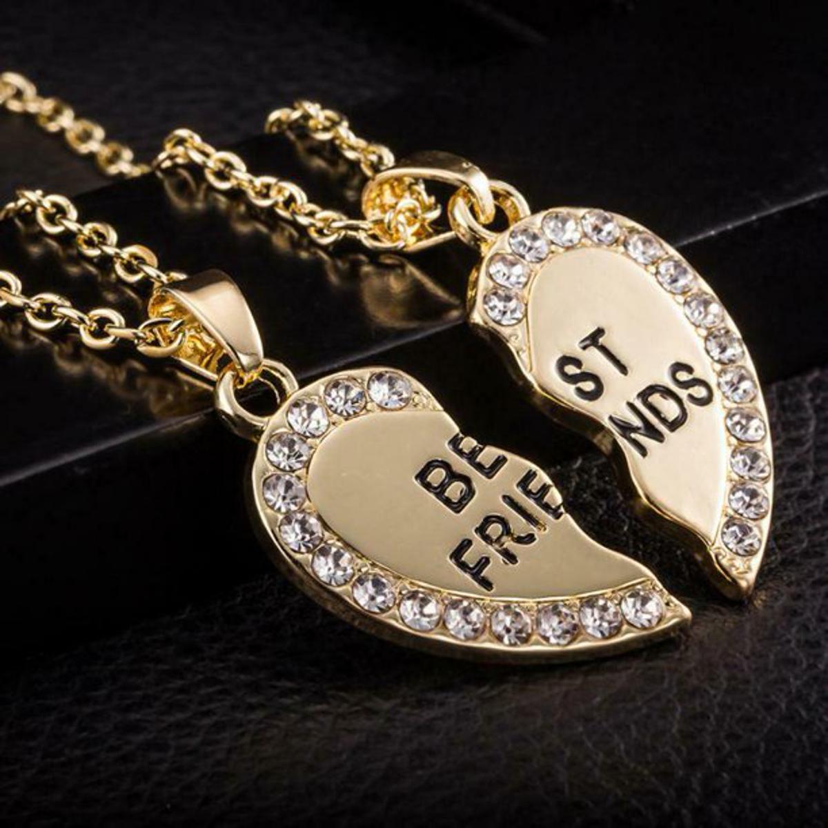 BEST FRIENDS PENDANT NECKLACES HEART SHAPE BFF NECKLACES RHINESTONE GOLD SILVER HALF HALF GIFT FOR FRIENDS FRIENDS JEWELRY