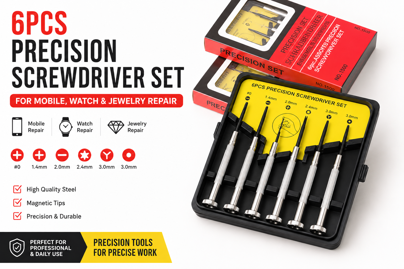 6PCS Precision Screwdriver Set for Mobile, Watch & Jewelry Repair | Mini Magnetic Repair Tool Kit | High Quality Steel Screwdrivers- Arsi Wholesale Hub