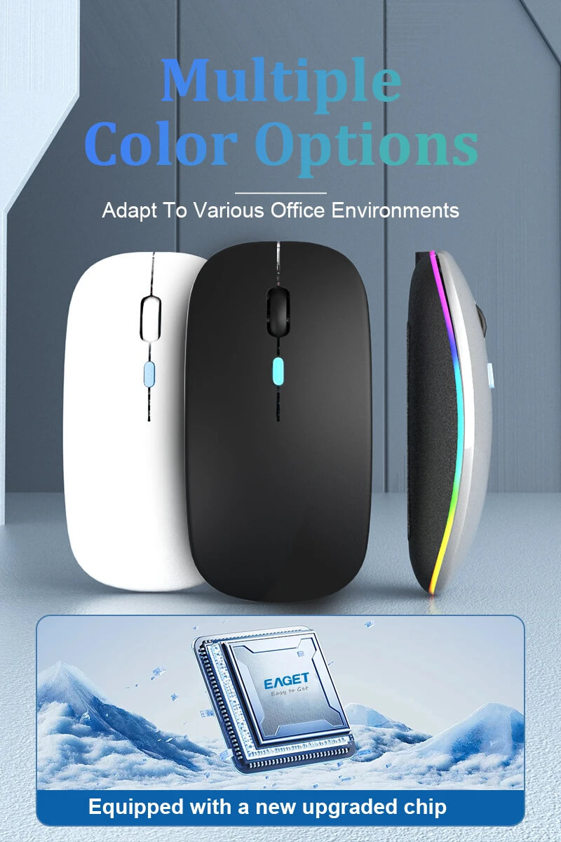 EAGET Wireless Bluetooth Mouse, Dual Mode Connectivity (Bluetooth 5.0 & 2.4G USB) Computer Mouse, Sleek, Portable, Compact Design