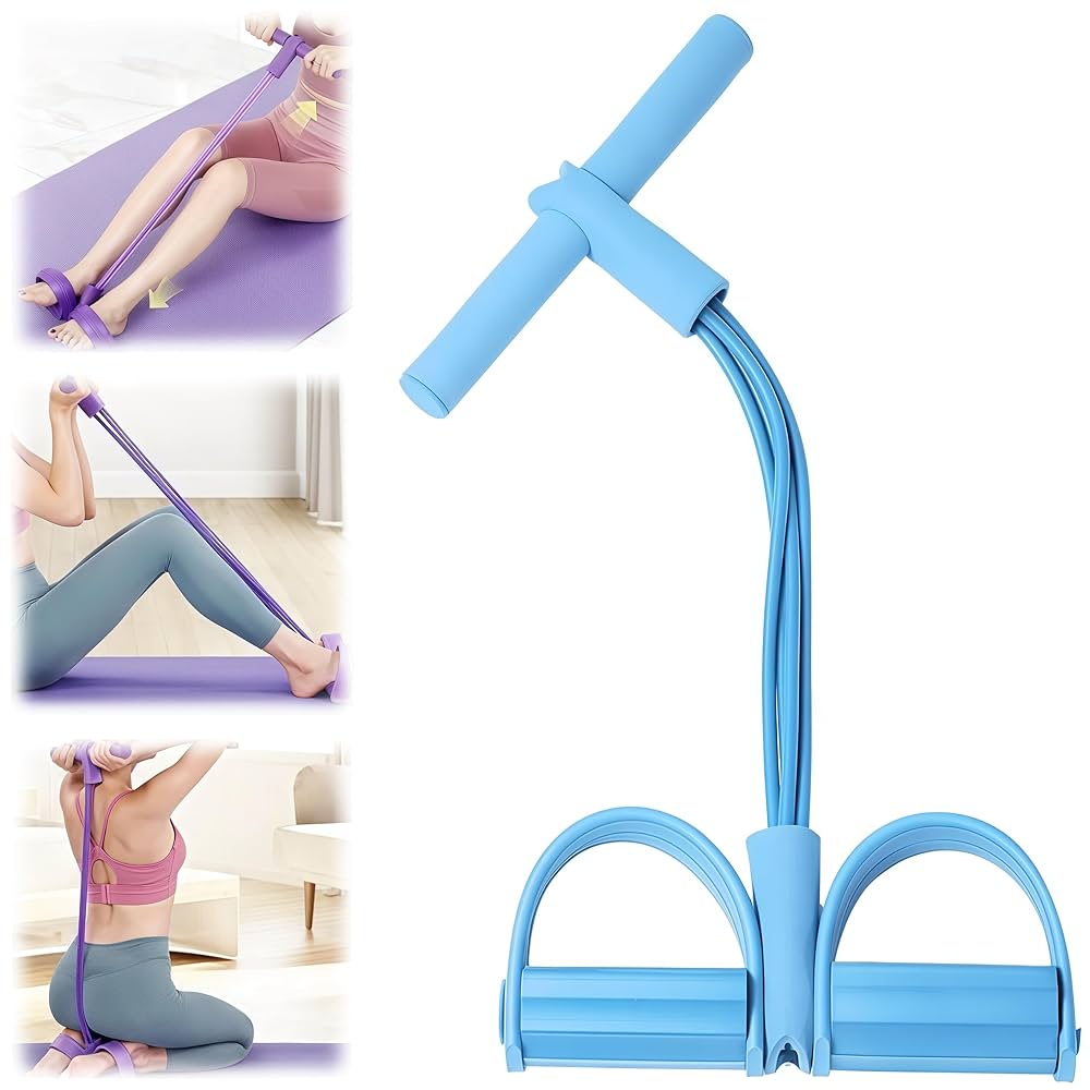 Rubber Tummy Trimmer: 4-Tube Pedal Tummy Trimmer for Weight Loss, Abdominal Toning, Elastic Resistance - Home Workout Fitness - Perfect for Burning Fat, Strengthening Core, and Achieving a Toned Waist