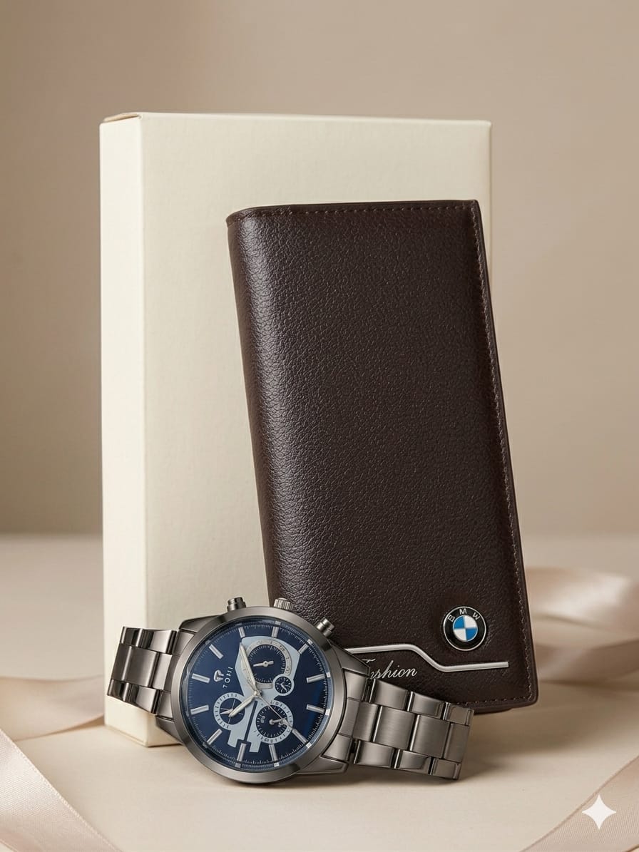 Premium Men Wallet & Watch Gift Set – Stylish Leather Wallet with Luxury Wrist Watch for Boys & Men-2PCS Men’s Watch and Wallet Combo.