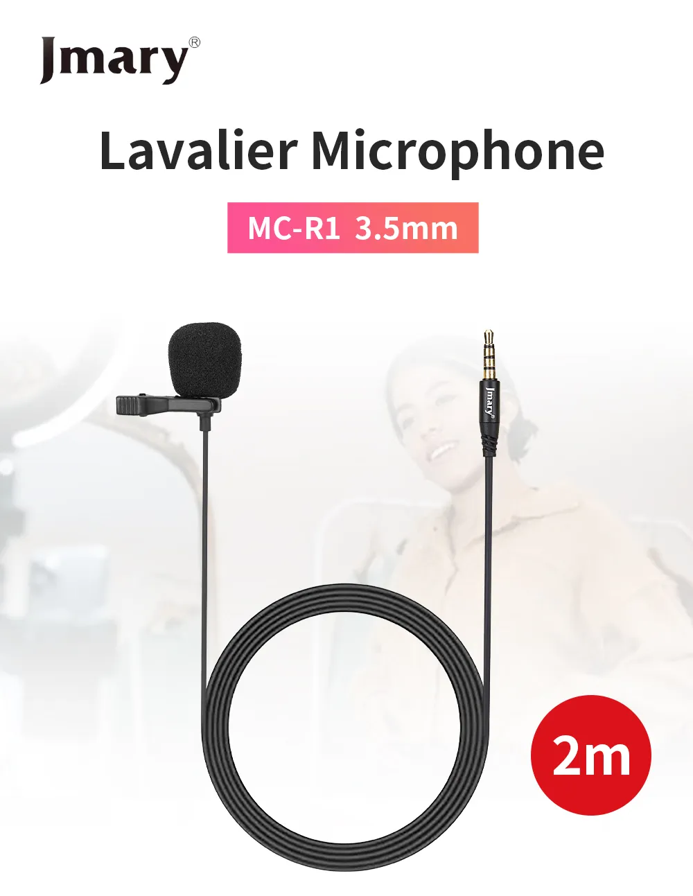 Jmary MC-R1 3.5mm Lavalier Collar Microphone 2M Wire Length with Metal Clip 12 0a0bf61996fa3c6d3704636185f6ac74