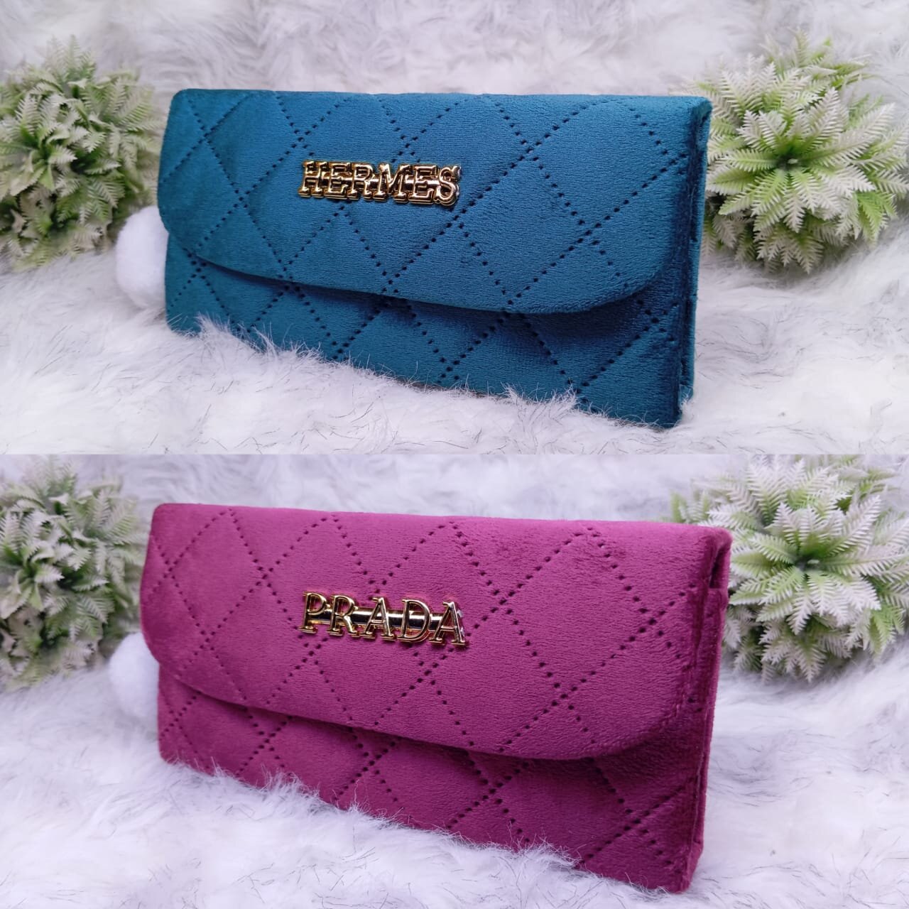 Pack Of 2 - Velvet Slim Clutches Wallet Bag For Girls & Women (Multicolor)