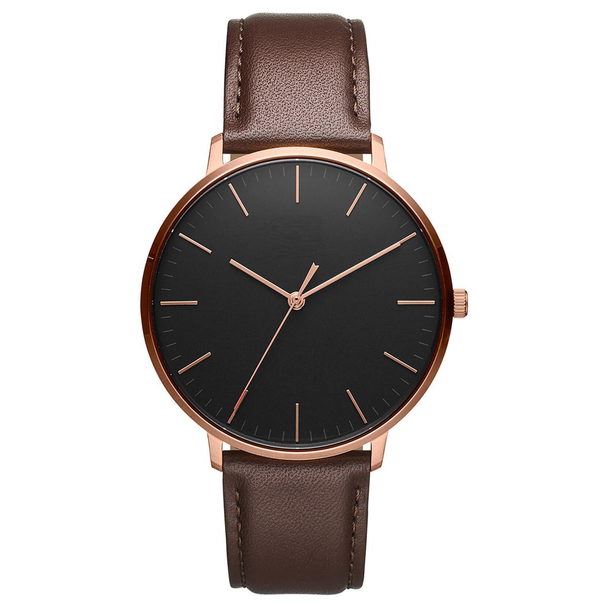 Classic Rose Gold Slim Watch Brown Top-Grain Italian Leather