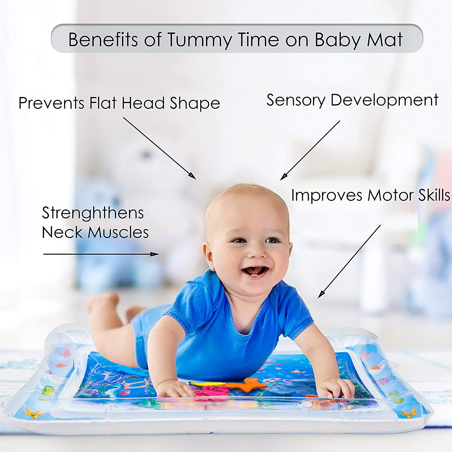Inflatable Tummy Time Mat, Premium Baby Water Play Mat for Infants and Toddlers for 3 to 24 Months, Strengthen Your Baby's Muscles