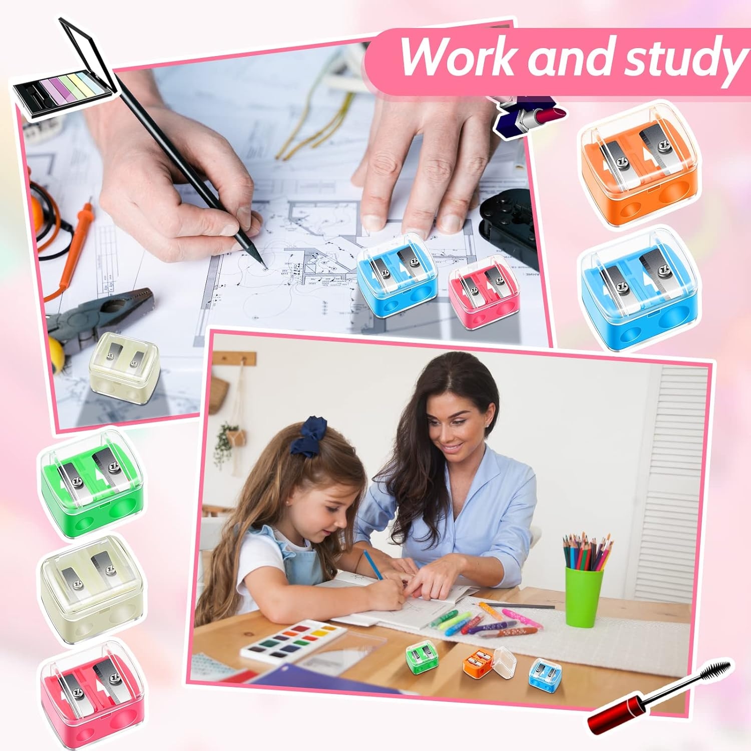 Makeup Pencil Sharpener Plastic Lip Liner Pencil Eyeliner Sharpener Cosmetic Manual Tools for Eyeliner(Multi Colors) Pack Of 2 , 4,6 And 12