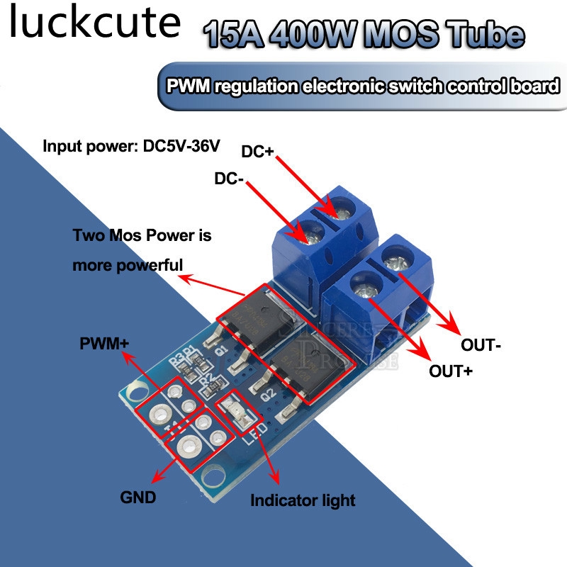 15A MOSFET PWM Motor Speed and LED Brightness Control Module 5V–36V