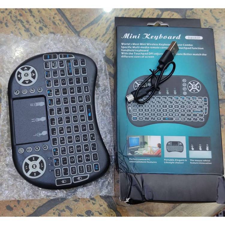 Rf500 Mini Keyboard For Mobile, Android Boxes, Laptops, LED Etc With Backlight Feature - QWERTY Keyboard - Rechargeable - Touch Mousepad price in Pakistan