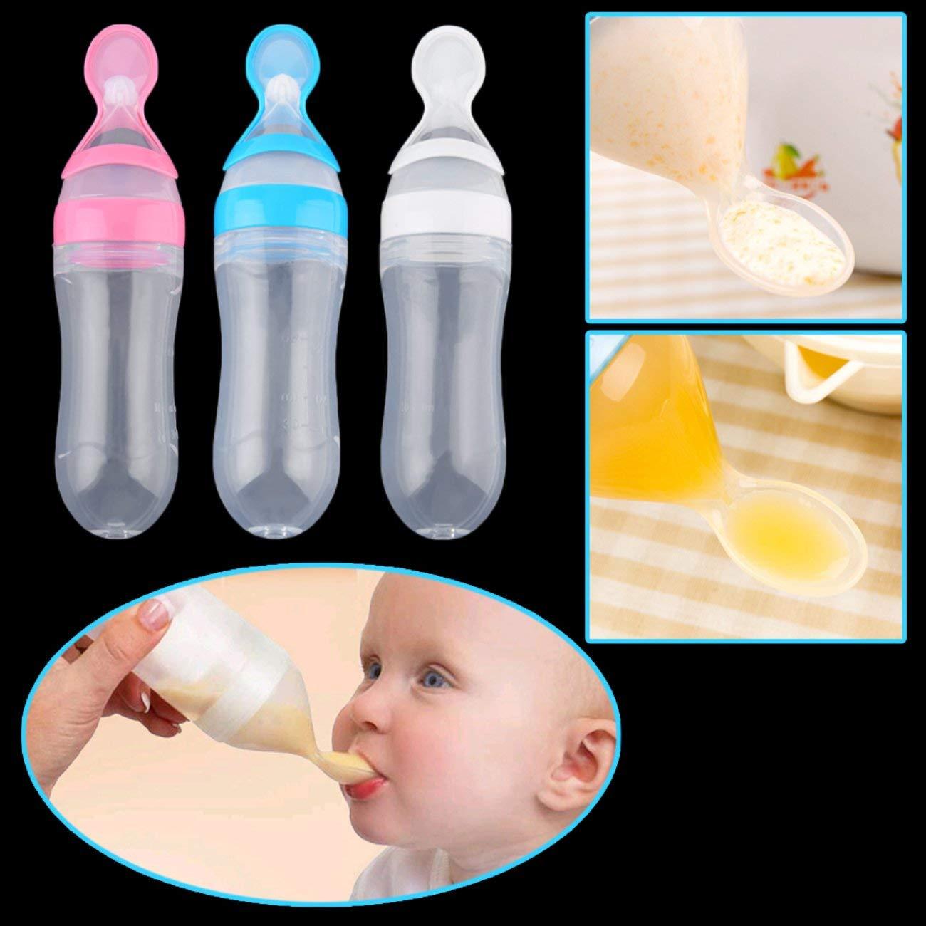 Infant Baby Silica Gel Bottle With  Spoon Newborn Baby Food Supplements Rice Cereal Bottles Milk Feeder