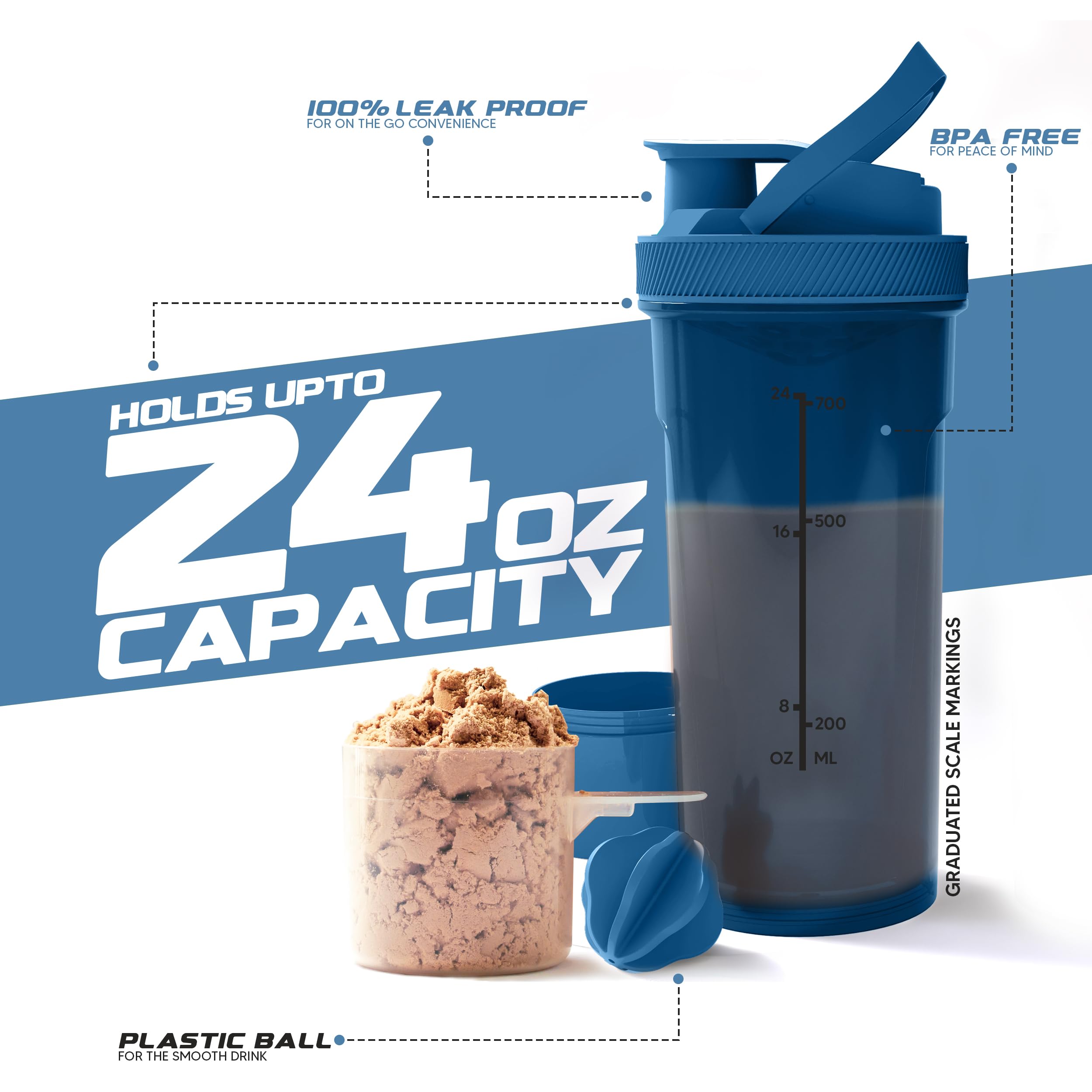 Maximize Your Workouts with Our 24-Ounce Protein Shaker Bottle – Ideal for Pre & Post-Workout Nutrition, Featuring Twist and Lock Protein Box Storage!