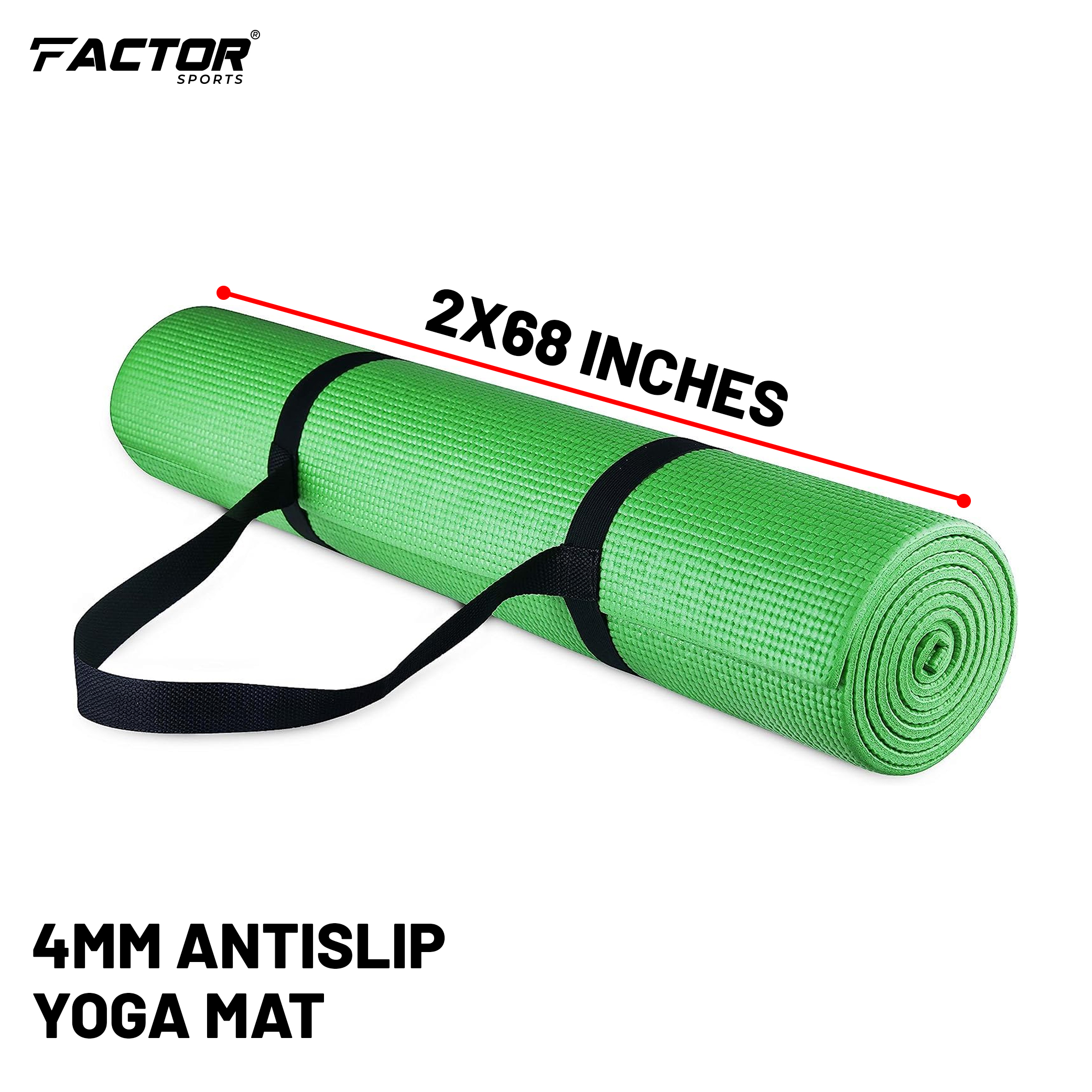 Factor Sports Yoga Mat, Yoga Knee Pad Pair Home Gym Workout, Anti Slip Mat for Men, Anti  Slip Exercise mat for Women Anti Tear Mat 4mm Fitness Workouts with free Shoulder Strap