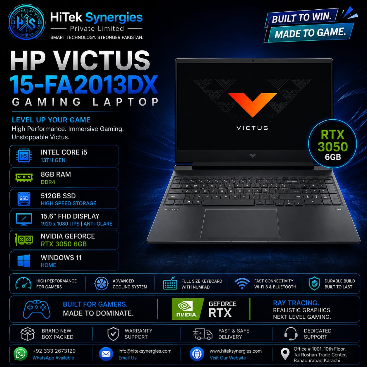 HP Victus 15-FA2013DX Gaming Laptop | Core i5 13th Gen | 8GB RAM | 512GB SSD | 15.6" FHD | RTX 3050 6GB | Windows 11