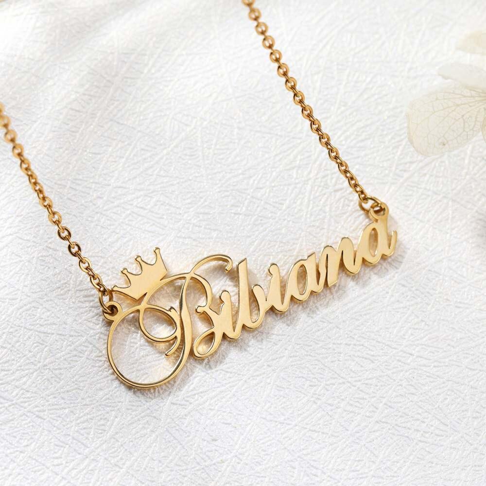 TJL Crown 22k Gold Plated Name Necklace 