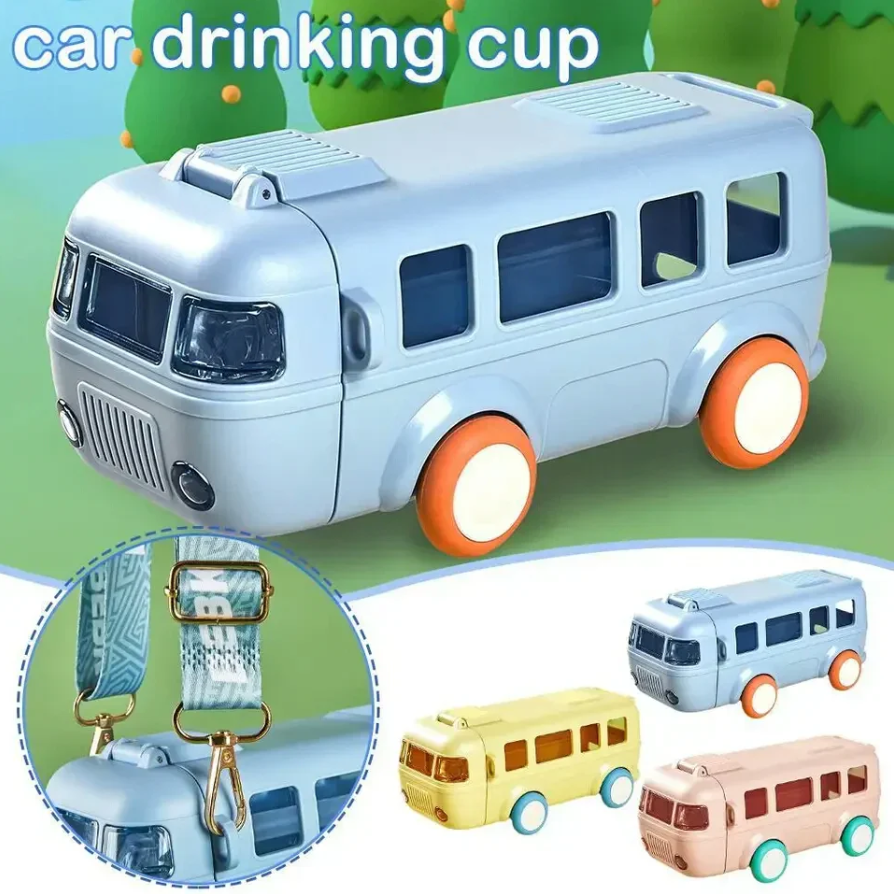 Imported Plastic Bus Water Bottle for Kids | Non-Toxic BPA Free Sipper Bottle | Bus Design Leak Proof Water Bottle for School Kids, 500ml