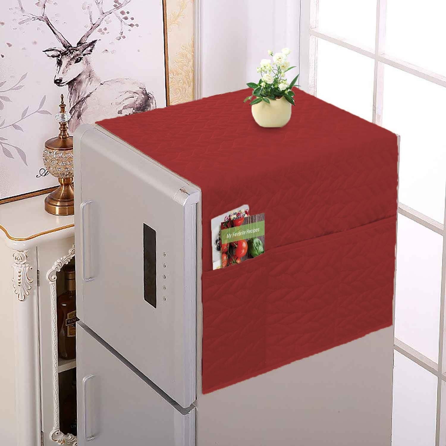 Fridge Dust Cover Waterproof Refrigerator Coat with 6 Pocket 21x56 inches Household Freezer Top Hanging Bag Fridge Storage Bag