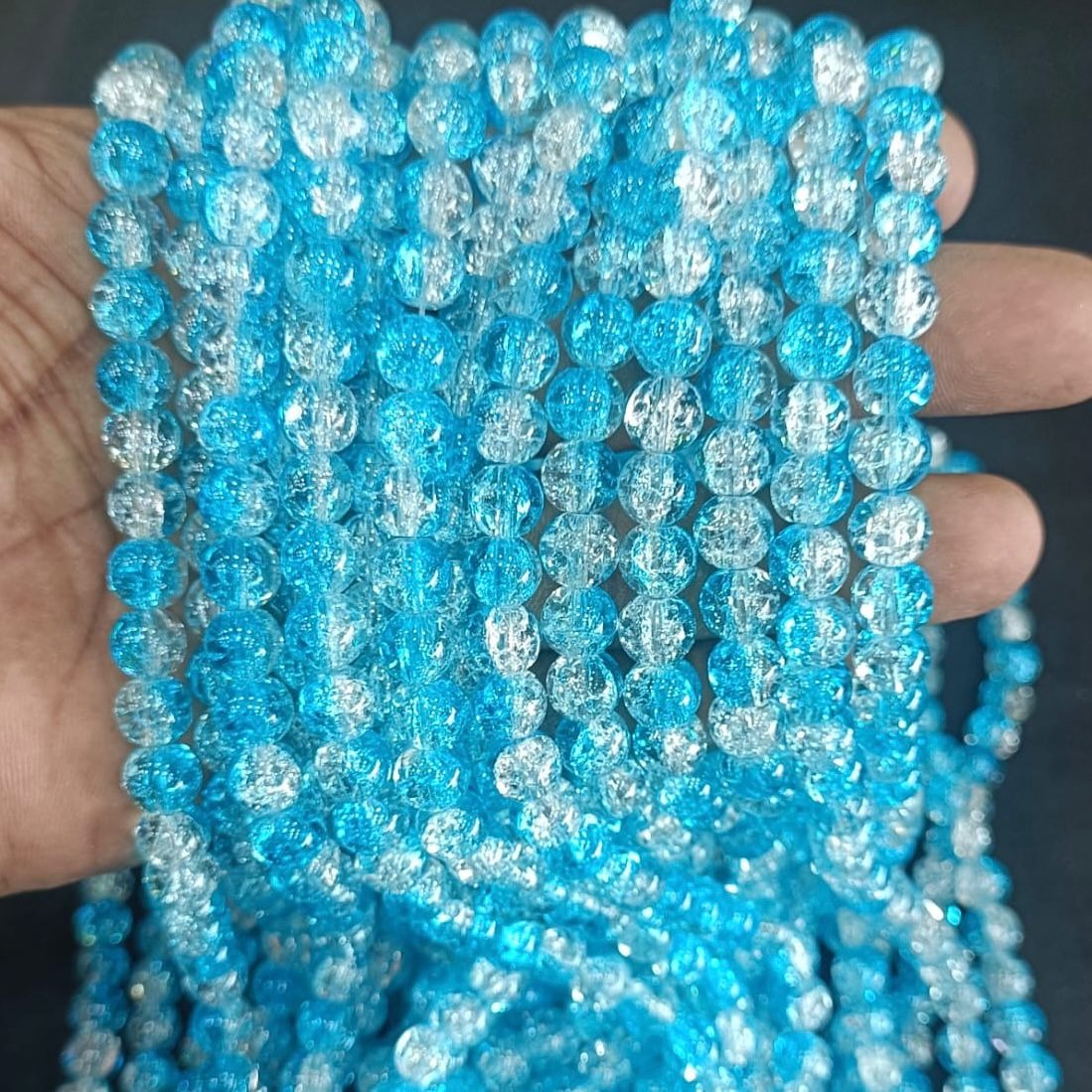 50/100PCS 8mm Crack Glass Beads for Jewelry Making – Cracked Round Loose Beads, 100+ Beads Per Strand, DIY Bracelet, Necklace & Earring Craft
