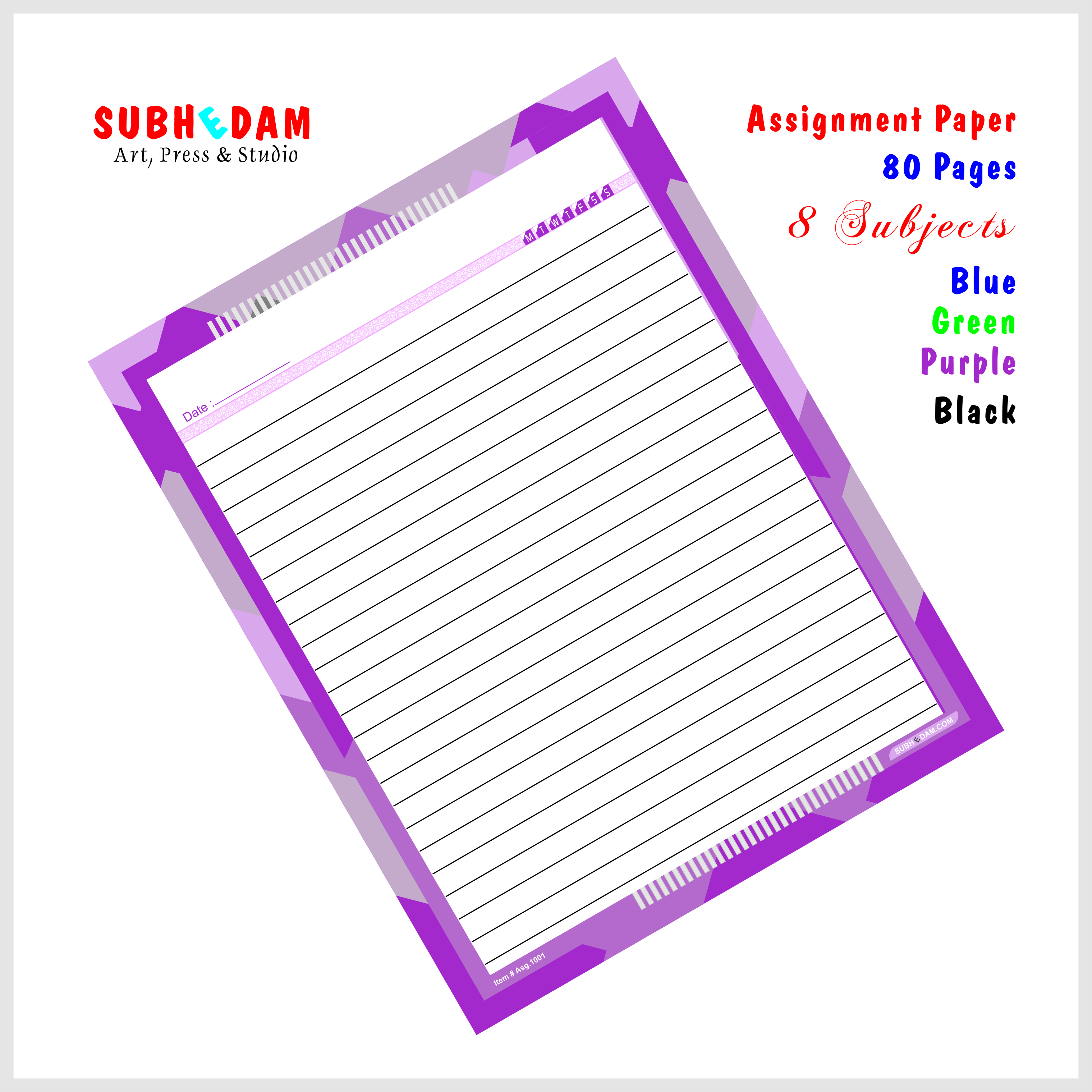 Assignment Sheets- Paper- Pages With Narrow Lines- Color Border- 80 ...